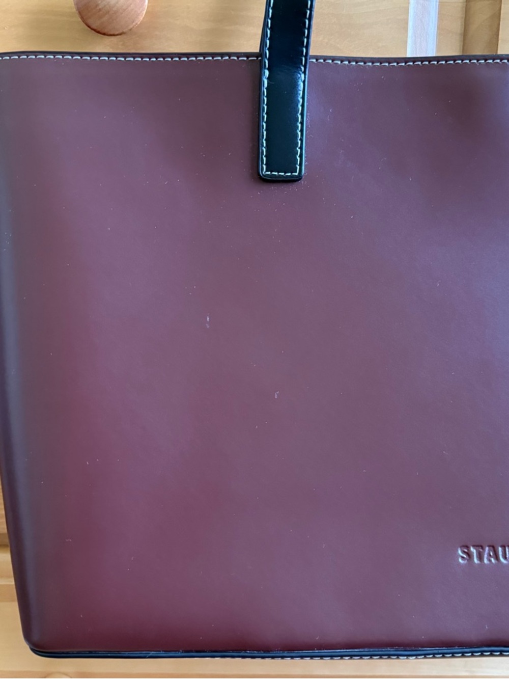 STAUD Two-Panel Leather Tote in Burgundy and Black - Picture 2 of 7